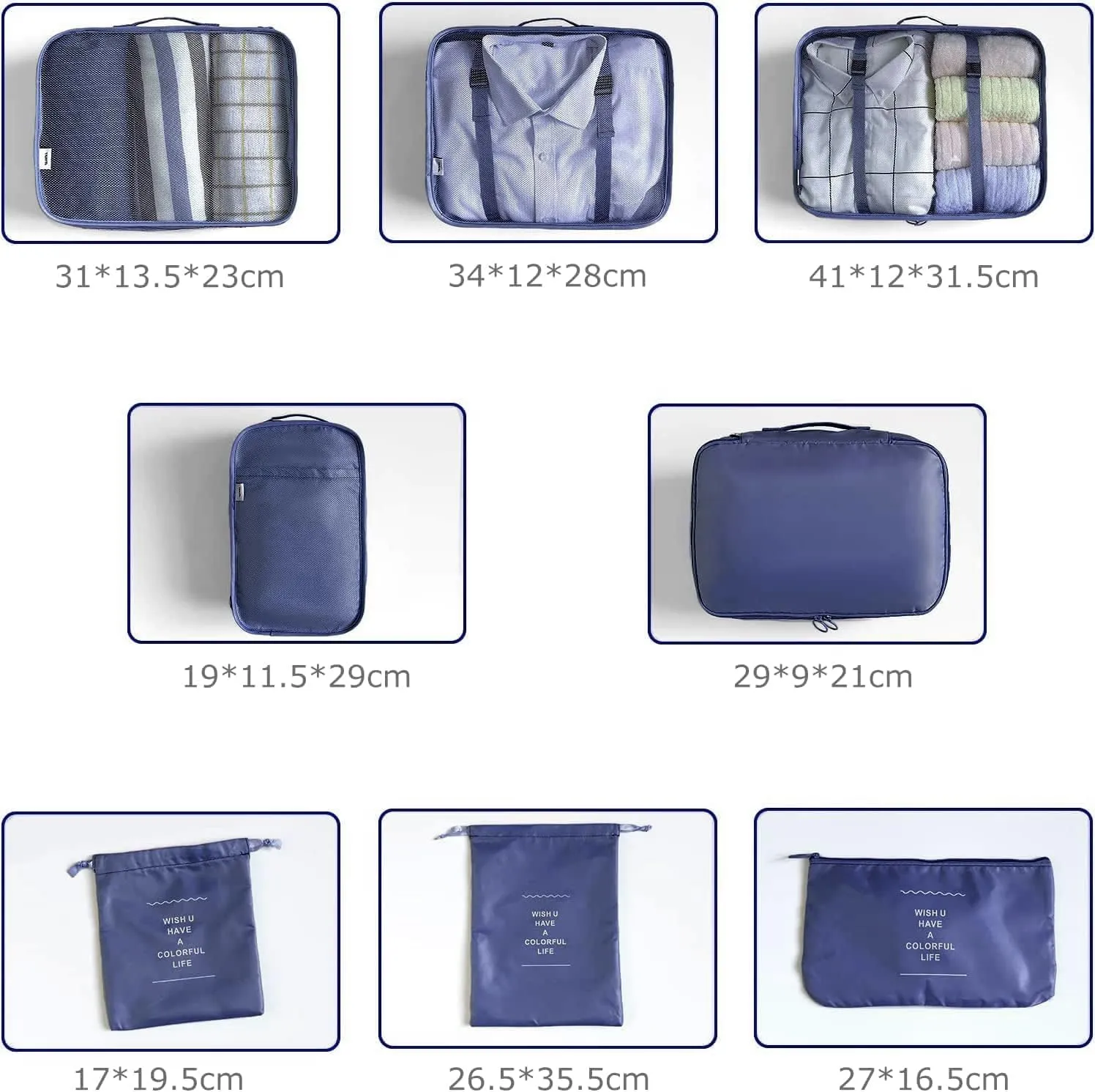 8 Set Packing Cubes for Suitcases Travel Luggage Packing Organizers,Travel Essentials Accessories Luggage Organizer with Shoe Bag Tioletry/Laundry Bag??Dark Blue??