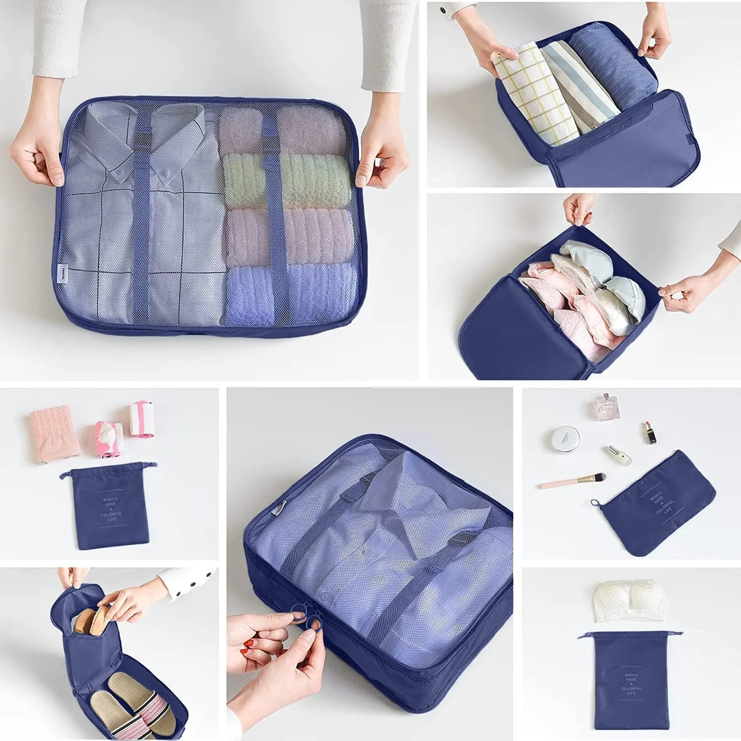 8 Set Packing Cubes for Suitcases Travel Luggage Packing Organizers,Travel Essentials Accessories Luggage Organizer with Shoe Bag Tioletry/Laundry Bag??Dark Blue??
