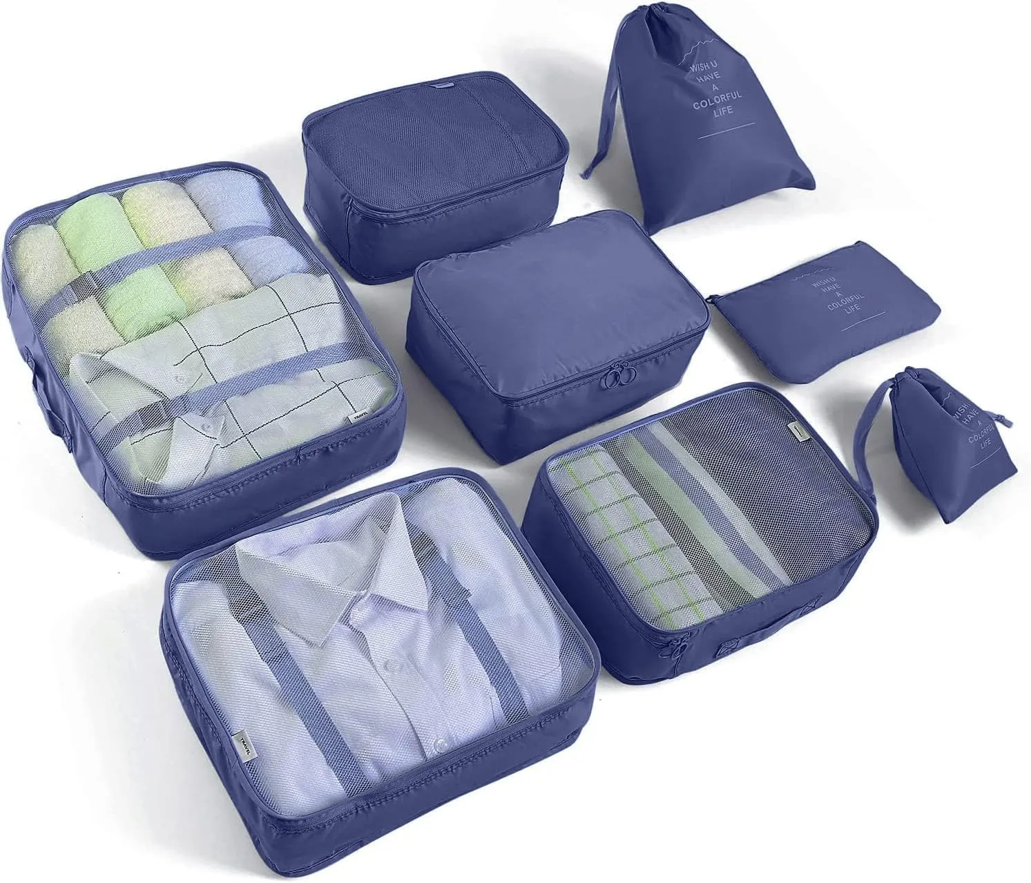 8 Set Packing Cubes for Suitcases Travel Luggage Packing Organizers,Travel Essentials Accessories Luggage Organizer with Shoe Bag Tioletry/Laundry Bag??Dark Blue??