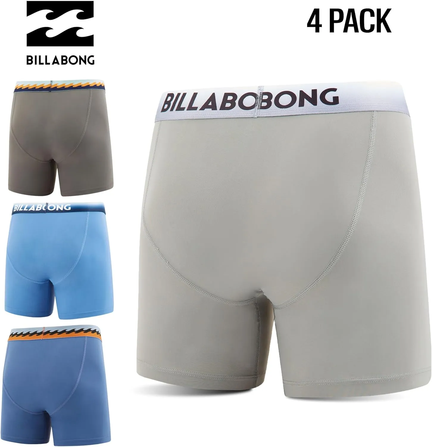 Billabong Mens Underwear 4 Pack Microfiber Performance Boxer Briefs for Men