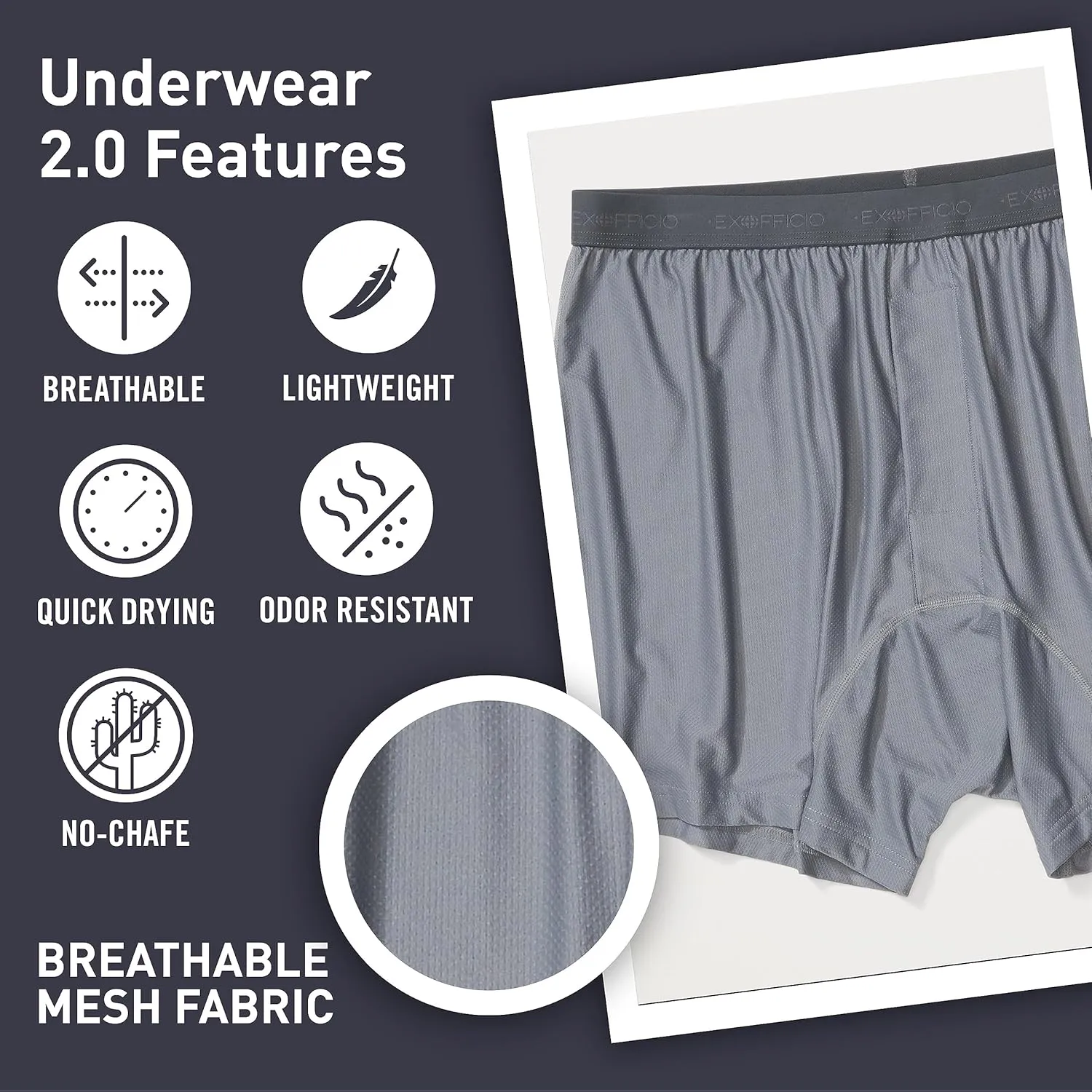 ExOfficio Men's Give-N-Go 2.0 Boxer - Breathable Durable Easy Care Travel Underwear