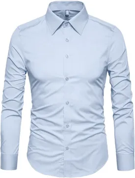 Manwan walk Men's Slim Fit Business Casual Cotton Long Sleeves Solid Button Down Dress Shirts