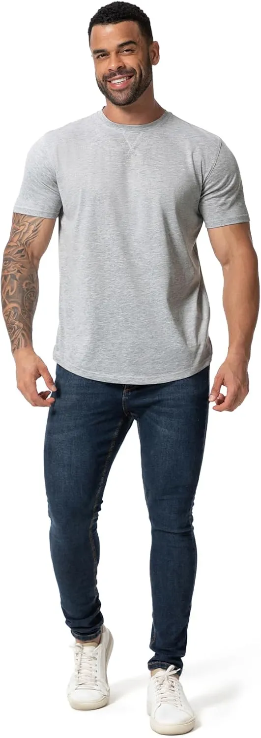 Mens 3 Pack Plain Cotton Shirts Short Sleeve Casual Crew Neck T-Shirts Hipster Hip Hop Longline Tees Drop Cut Curved Hem