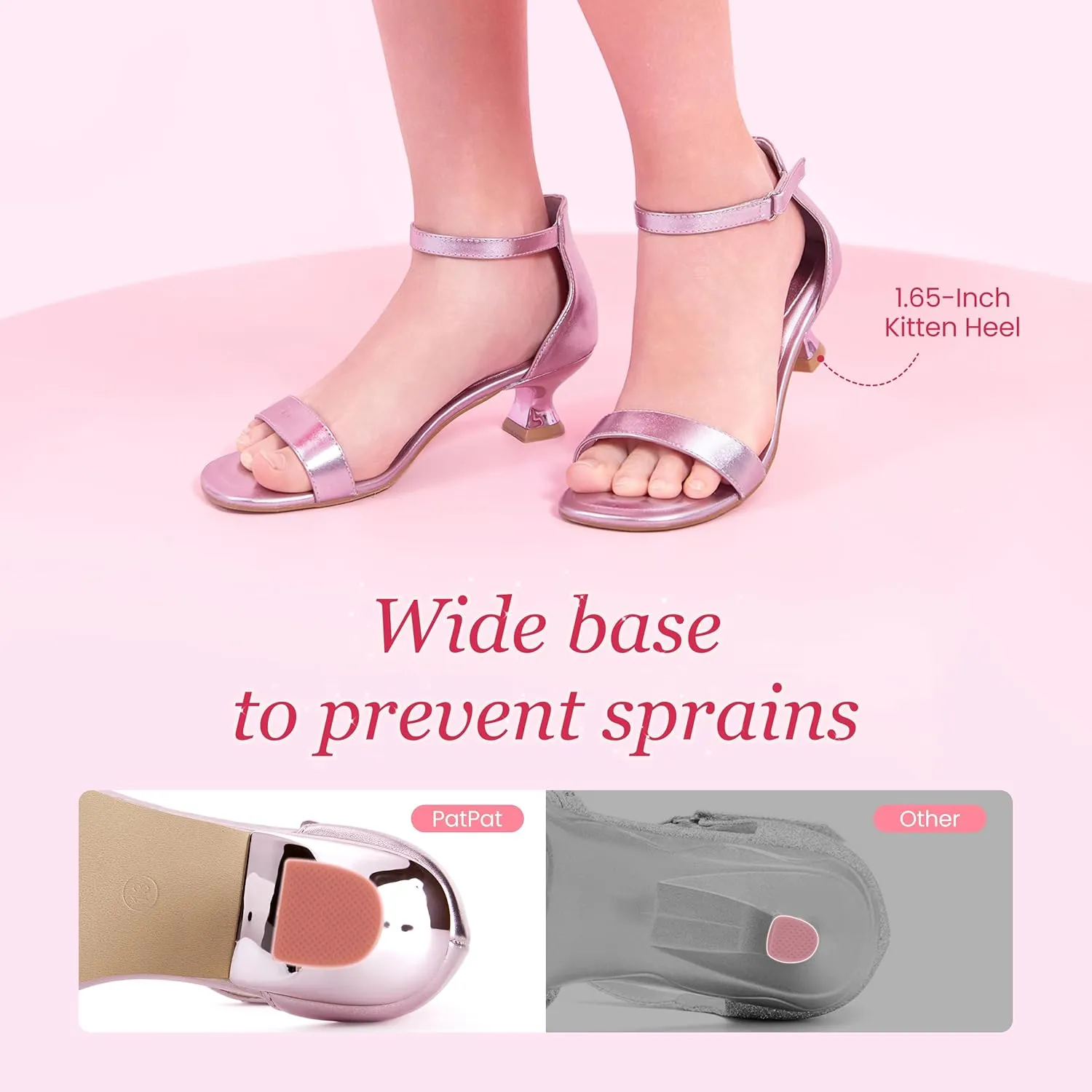 PATPAT Girls Low Heel Sandals with Removable Bow ?C Open Toe Dress Shoes for Flower Girl Wedding Party, Ankle Strap Princess Shoes for Little Big Kids, Sizes 11-6