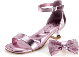 PATPAT Girls Low Heel Sandals with Removable Bow ?C Open Toe Dress Shoes for Flower Girl Wedding Party, Ankle Strap Princess Shoes for Little Big Kids, Sizes 11-6