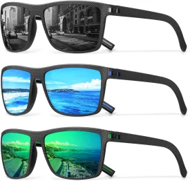 Square Polarized Sunglasses for Men Vintage Style Driving Travel Sun Glasses Lightweight Frame UV Protection Goggles