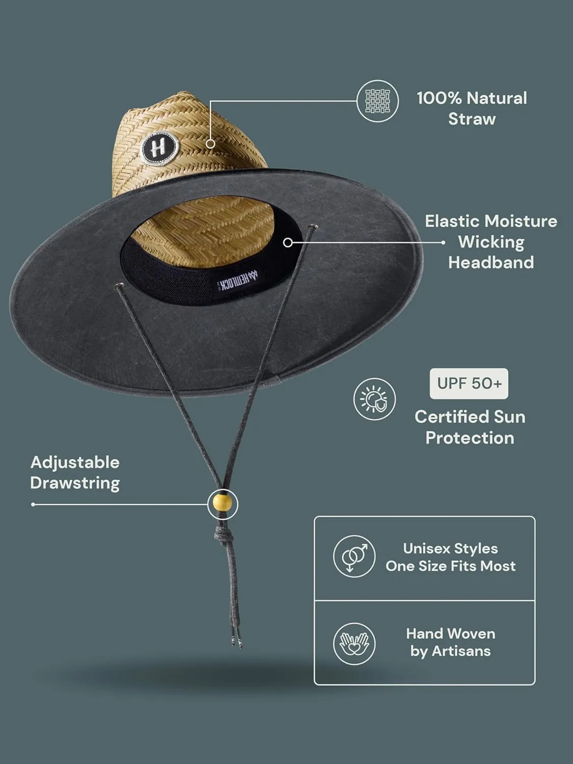 Straw Hat for Men & Women | Lifeguard Hat, Beach Hat & Sun Hat | UPF 50  Wide Brim for Sun Protection | One Size | Hemlock
